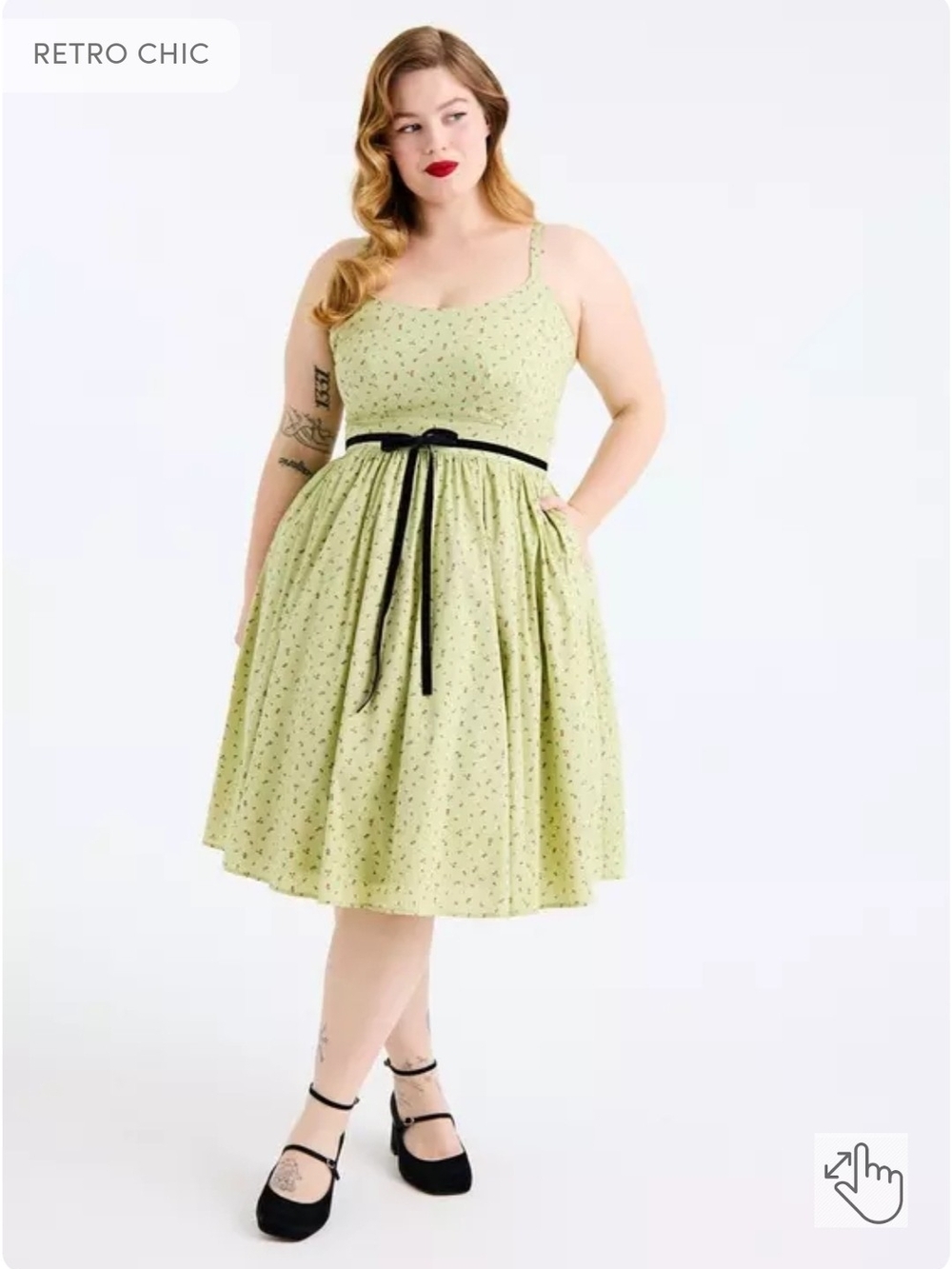 torrid Lime Green Floral Fit-and-Flare Dress with Black Waist Tie